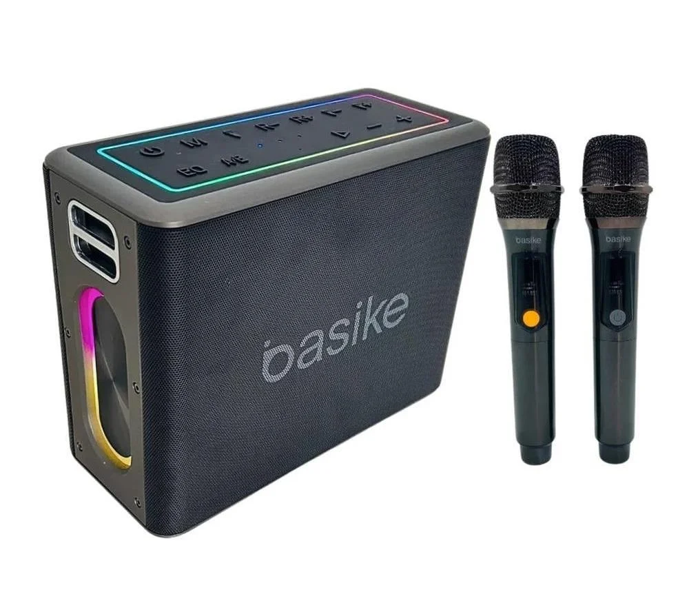 Imagem 3 de 4 do produto Caixa De Som Bluetooth  Karaokê RGB 120w  Com 2 Microfones Sem Fio  Basike