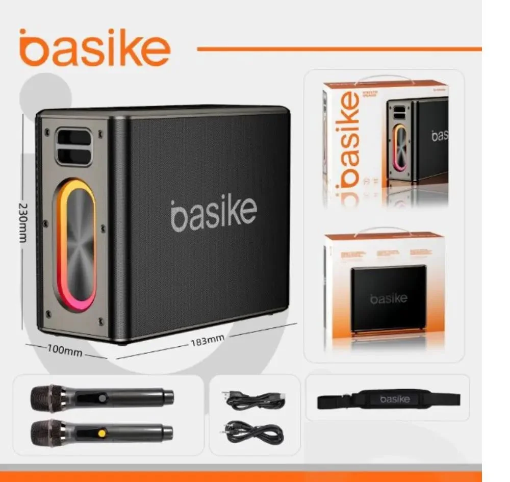 Imagem 4 de 4 do produto Caixa De Som Bluetooth  Karaokê RGB 120w  Com 2 Microfones Sem Fio  Basike
