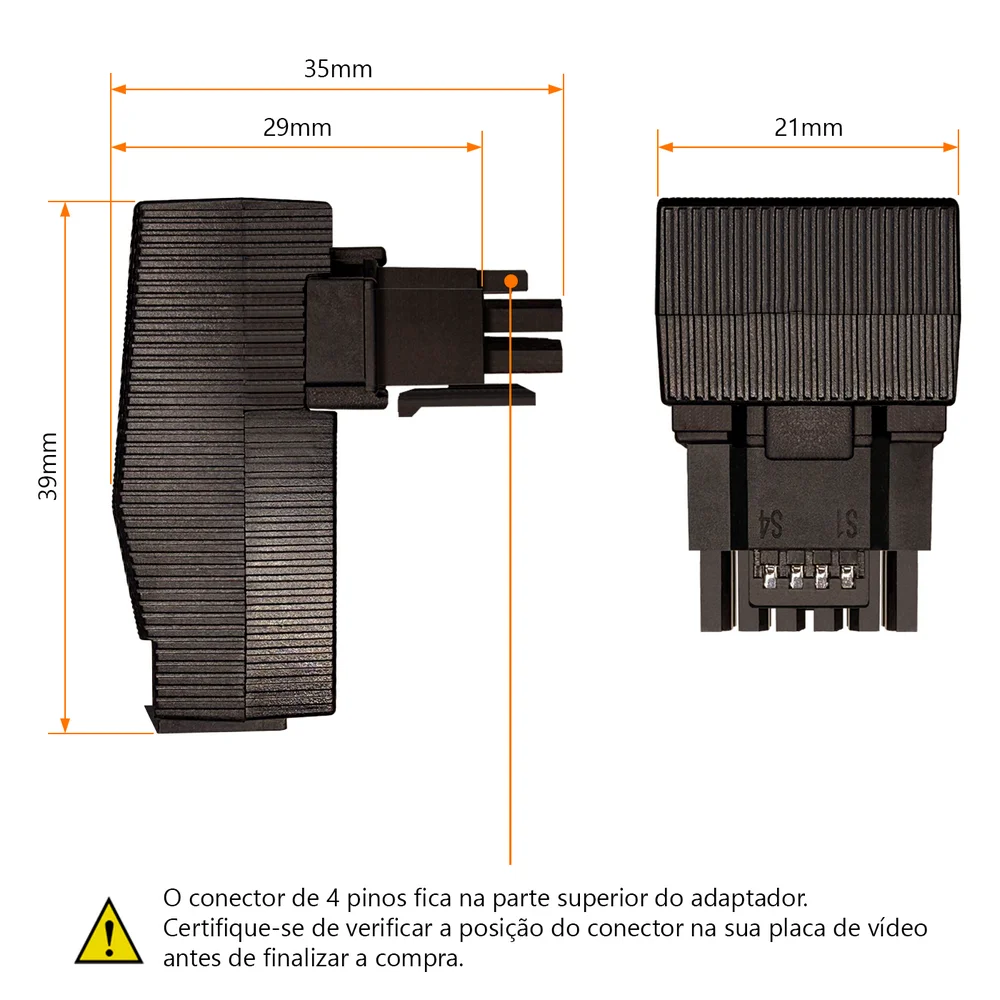 Adaptador Placa De Vídeo (GPU) 16 Pinos, Curvo 90 Graus PCI-E 5.0 12VHPWR, 4 Pinos (lado de cima), Preto 7