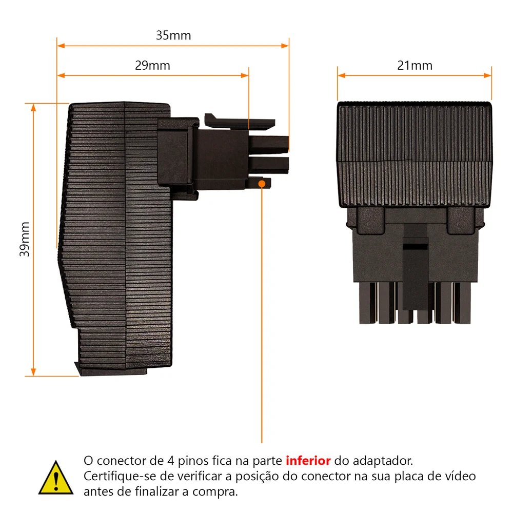 Adaptador Placa De Vídeo (GPU) 16 Pinos, Curvo 90 Graus PCI-E 5.0 12VHPWR, 4 Pinos (lado de baixo), Preto 7
