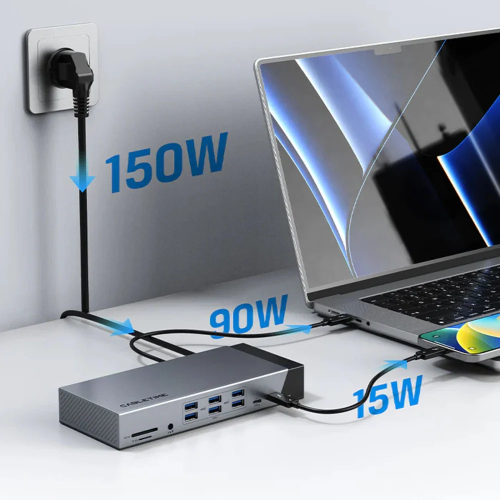 Imagem 2 de 5 do produto Dock Station 20 In 1 Para Macbook Pro 3 Monitores Extendido Displaylink Thunderbolt4 Cabletime