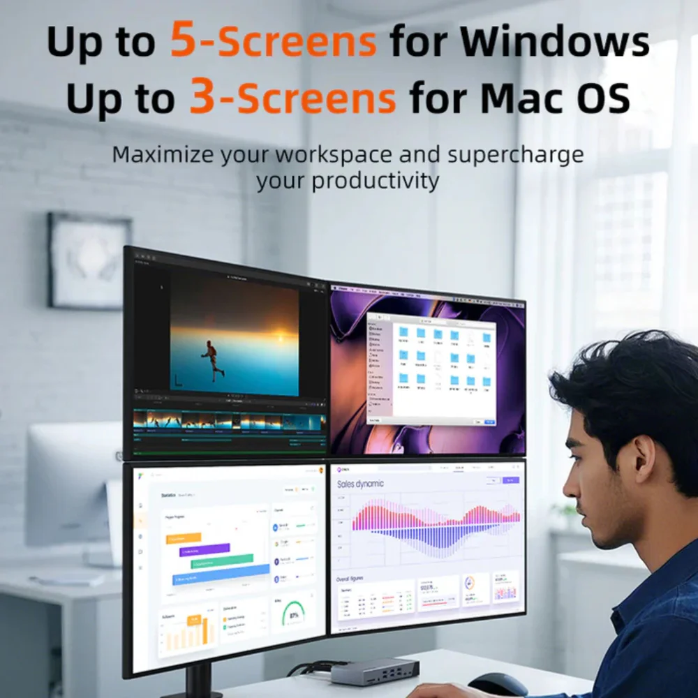 Imagem 5 de 5 do produto Dock Station 20 In 1 Para Macbook Pro 3 Monitores Extendido Displaylink Thunderbolt4 Cabletime