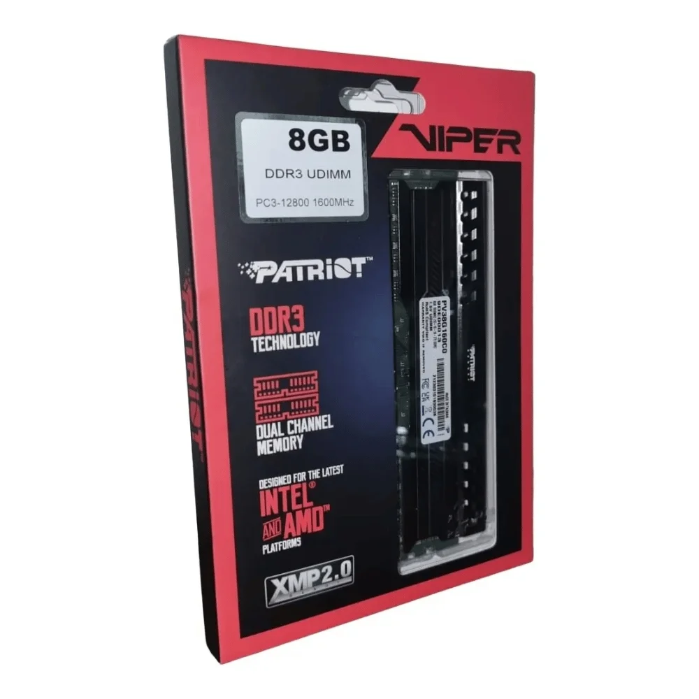 Imagem 3 de 4 do produto Memória 8GB Ddr3 1600mhz Patriot Viper 3 - Cl10 - Pv38g160c0
