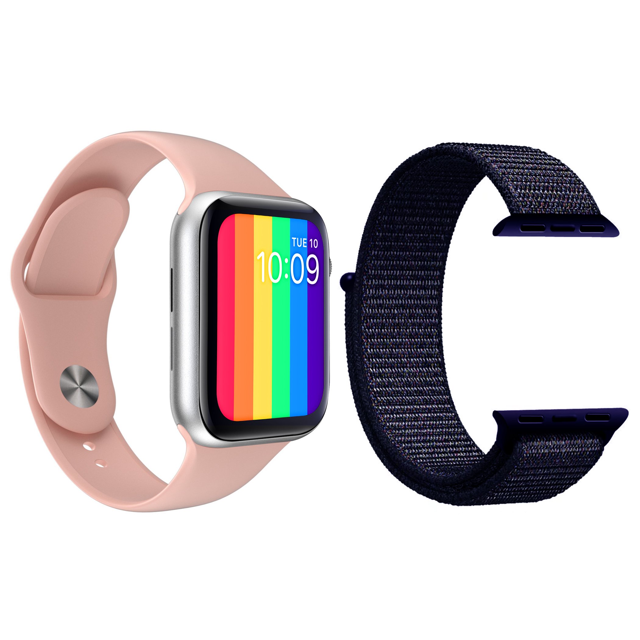 Kit 1 Relógio Inteligente Smartwatch W26 Tela Infinita Rosa Android Ios + 1 Multiira Nylon Azul Meia Noite