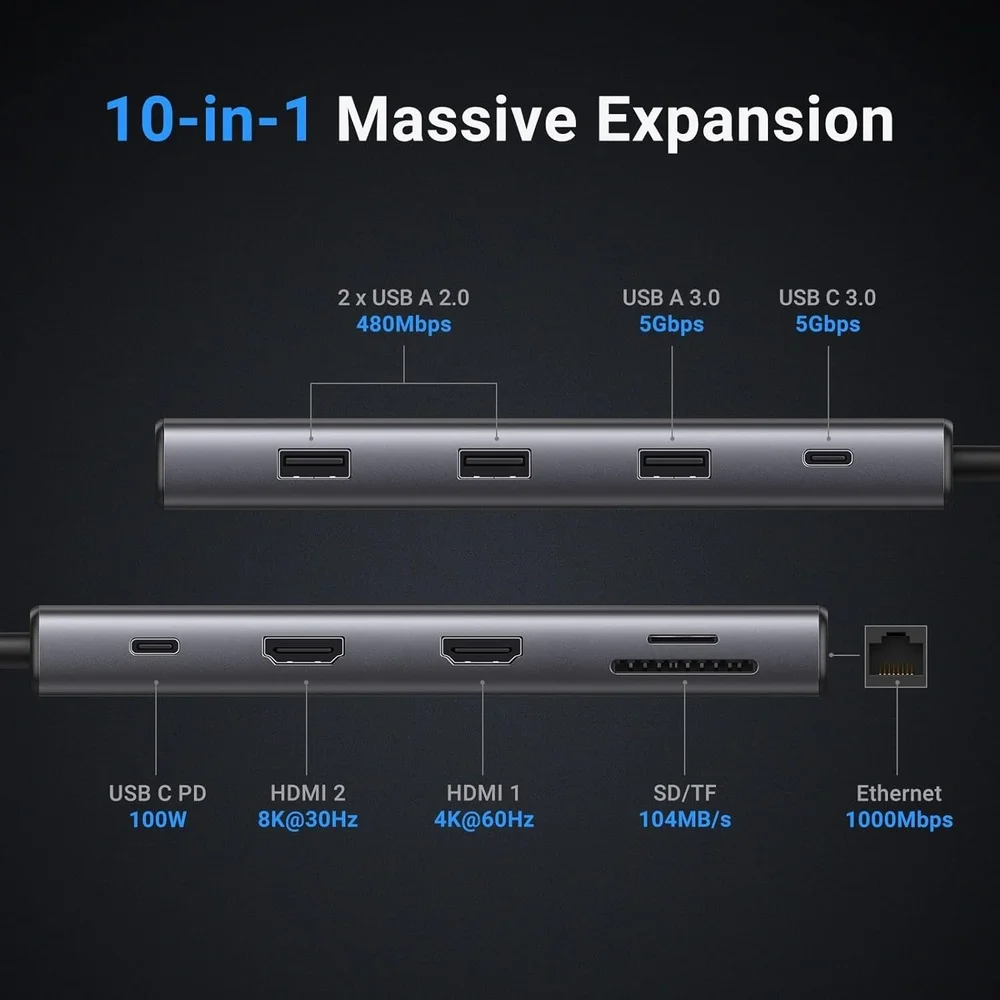 Imagem 4 de 5 do produto Hub Usb-c Ugreen 10 Em 1 HDMI 4k 60hz Pd 100w Ethernet