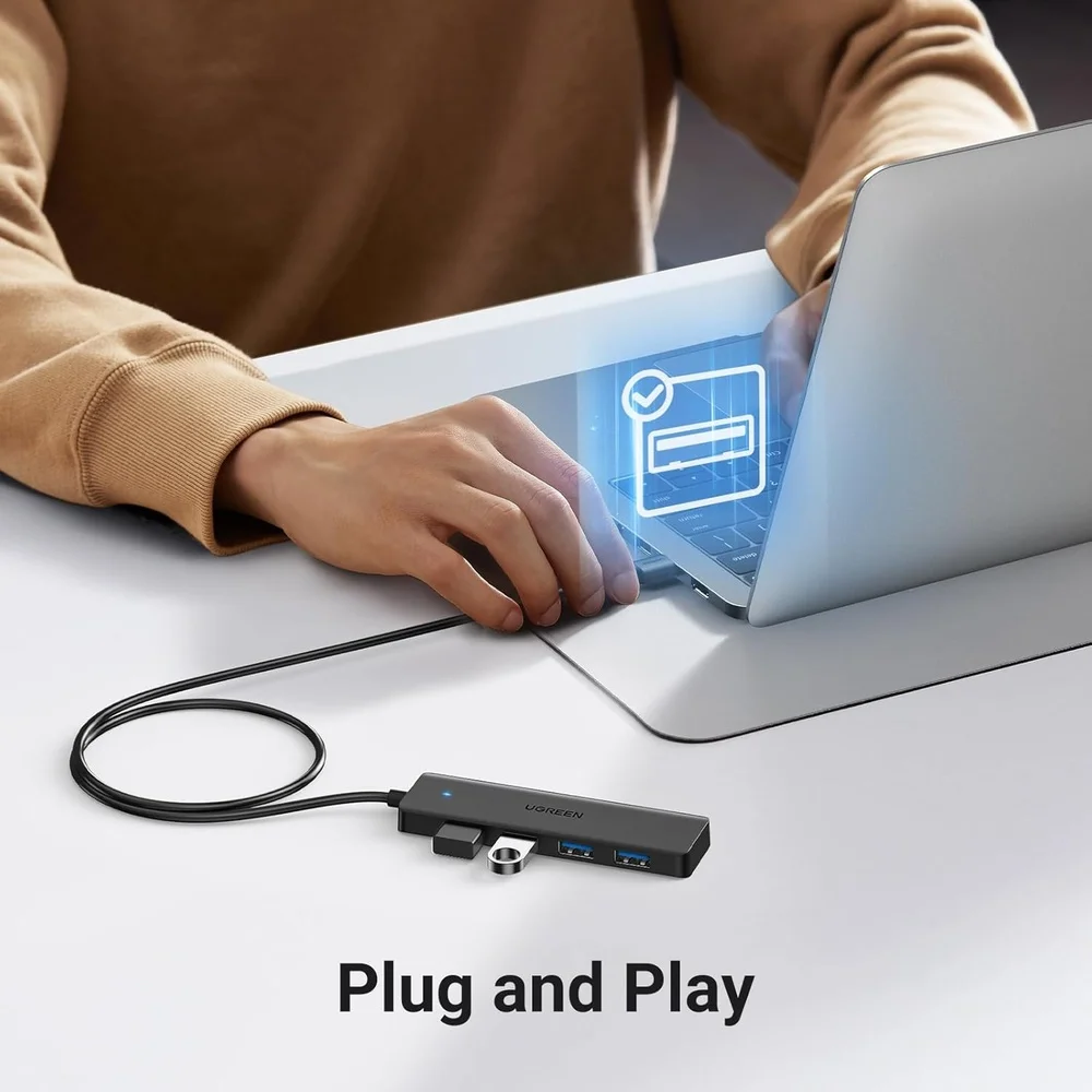 Imagem 2 de 5 do produto Hub Usb 3.0 Ugreen 4 Portas 5gbps Ultra Slim Para PC Cabo 1m