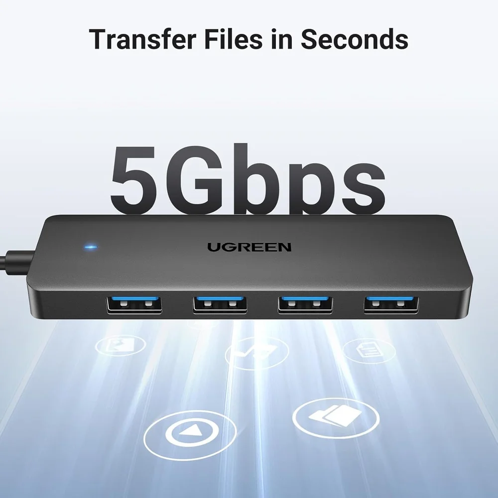 Imagem 3 de 5 do produto Hub Usb 3.0 Ugreen 4 Portas 5gbps Ultra Slim Para PC Cabo 1m