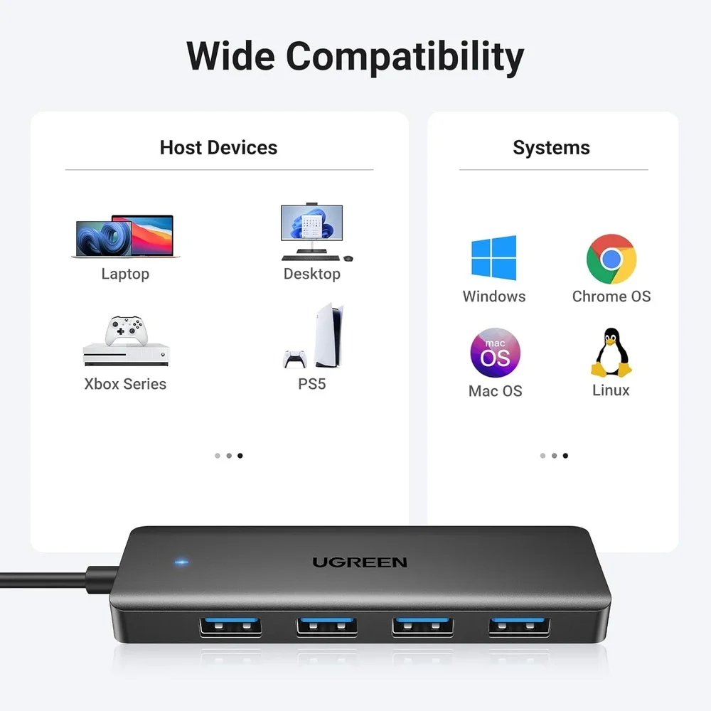 Imagem 2 de 5 do produto Hub Usb 3.0 Ugreen 4 Portas Ultra Fino Adaptador PC Notebook