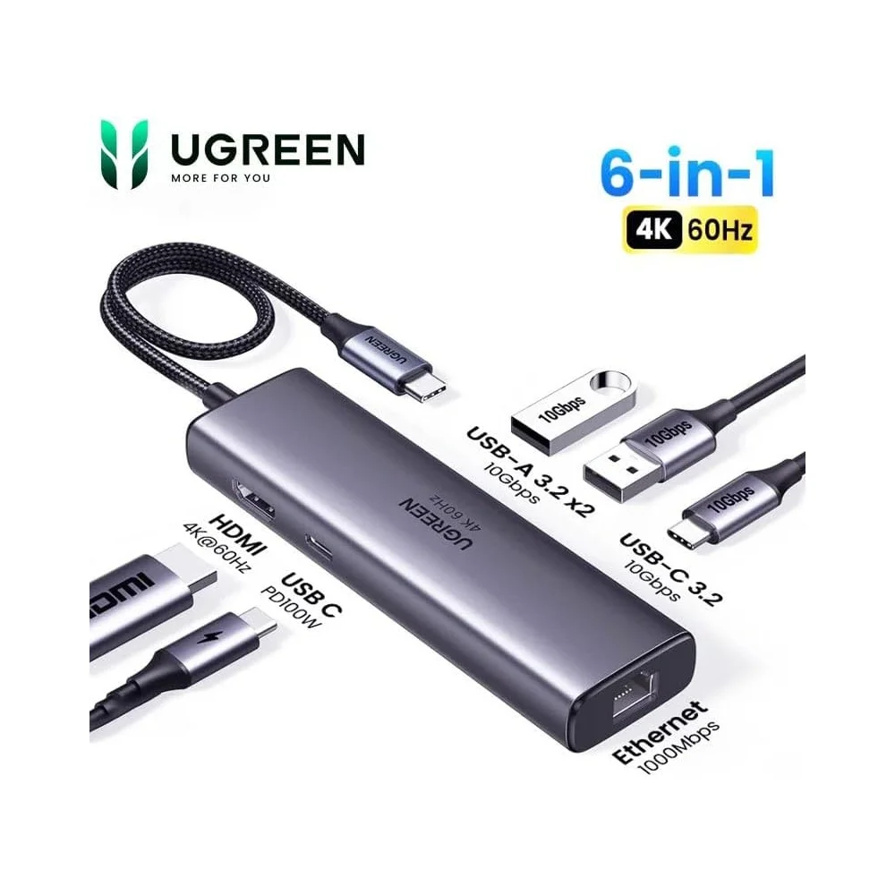 Imagem 4 de 5 do produto Hub Usb C Ugreen 4k 60hz HDMI 2xusb-a 1xusb-c Lan 100w Pd