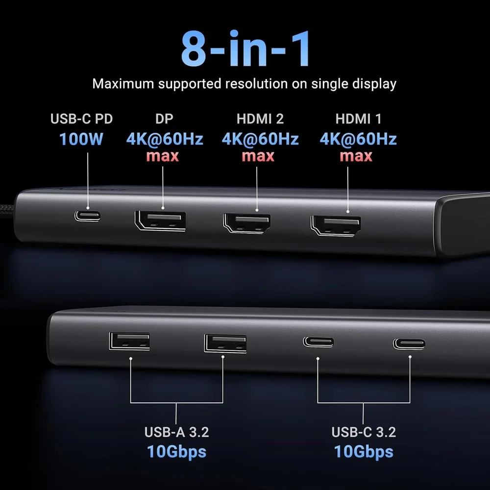 Imagem 4 de 5 do produto Hub Usb C Ugreen 8 In 1 4k Pd 100w HDMI Dp Usb-c/a 10gbps