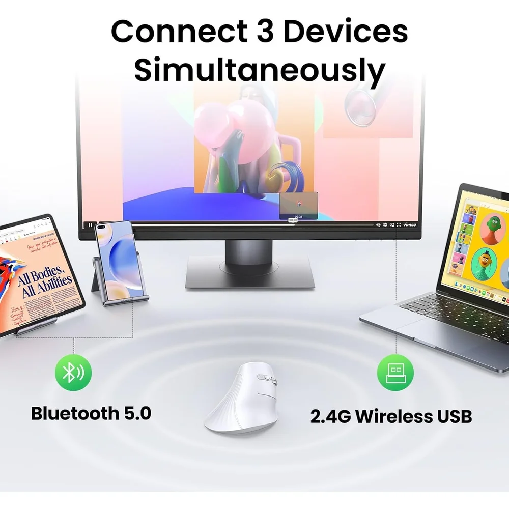 Imagem 5 de 5 do produto Mouse Vertical Ugreen Mu008 Sem Fio Bluetooth 2.4g Ergônico
