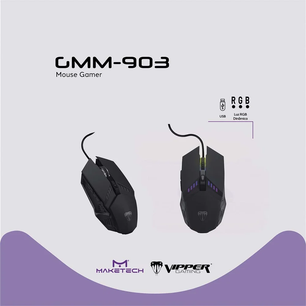 Mouse Gamer Rainbow Com Fio 3.600dpi Maketech Vipper Gmm-903 Mouse Gamer Rainbow Com Fio 3.600dpi Maketech Vipper Gmm-903