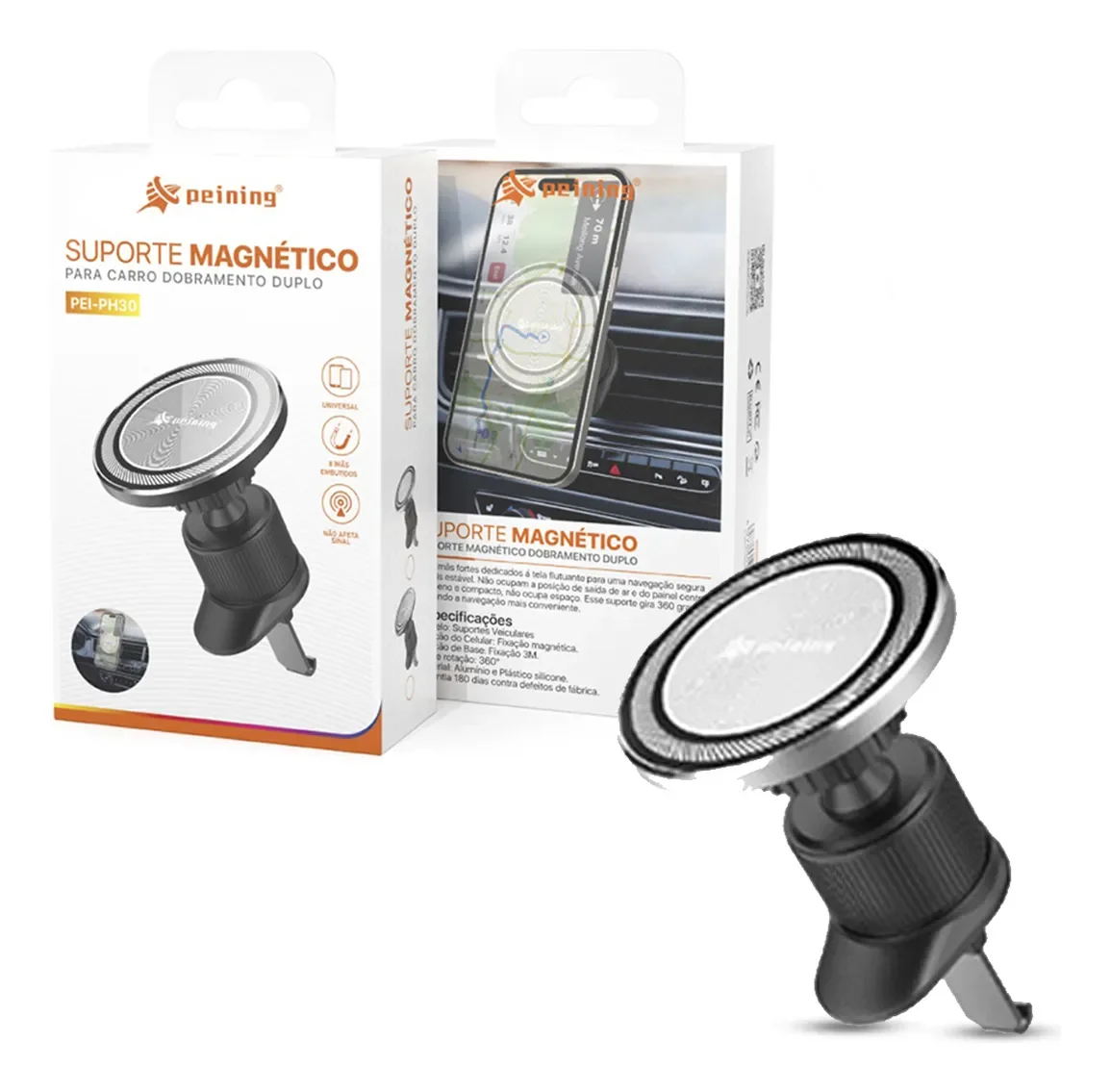 Suporte Magnético Para Carro Cor Prata Pei-ph30 Peining