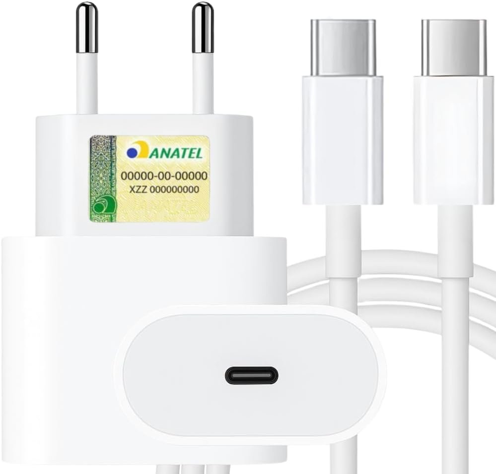 Carregador Turbo Tipo C 20w Compatível Com Iphone 15, 15 Pro, 15 Pro Max, Iphone 16, 16 Pro, 16 Pro Max, Samsung Galaxy, Ios/android Turbo + Cabo Usb-c Ultra Rápido De 1m Premium