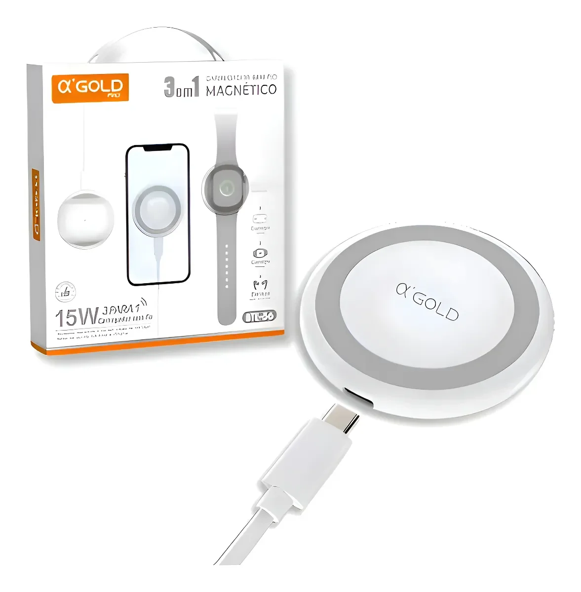 Carregador Indução Magnético 15w 3 Em 1 Bte-56