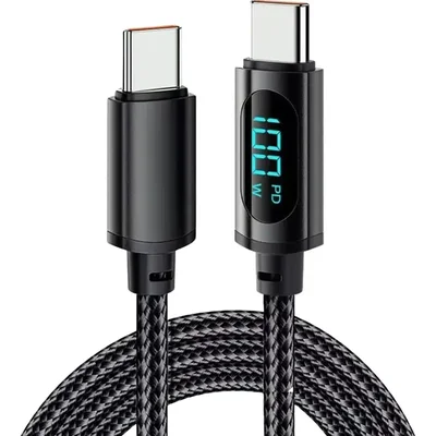 Cabo Carregador Rápido 100w Turbo Mostrador LED Usb Tipo C Cor Preto