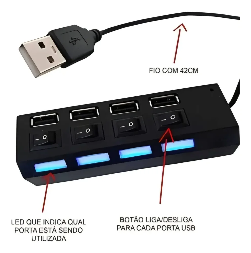 Imagem 4 de 4 do produto Hub Usb 4 Portas Knup Hb-t63 Preto