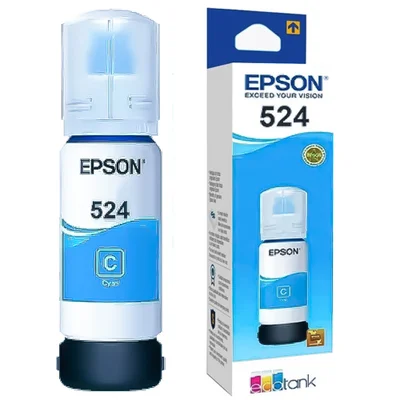 Refil De Tinta Epson 524 Cyano Cy 70ml   T524120 Pigmentada Rendimento 6.000 Páginas L15150/ T524220/ T524320