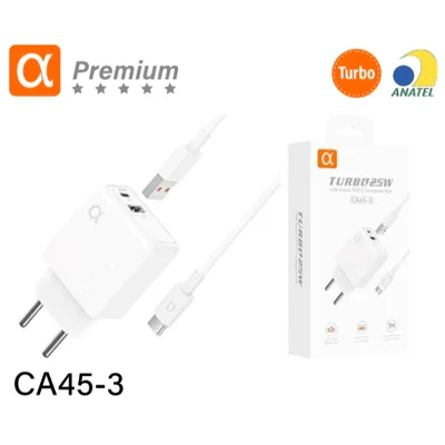 Carregador Turbo Pd 25w 2 Entradas + Cabo Usb A Para Tipo C - A'gold Pro + - Ca45-3