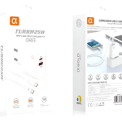 Carregador Turbo 25w Com Cabo Tipo C Para Iphone15 16 Branco
