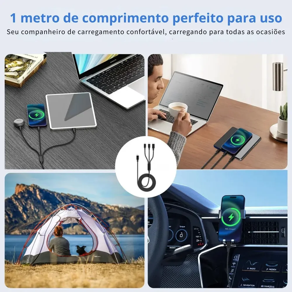 Imagem 4 de 5 do produto Cabo Carregador 3 Em 1 Type-c V8 Lightning 20w 1.2 Metros