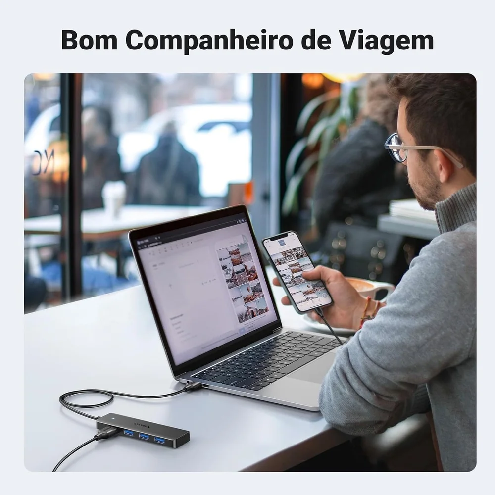 Imagem 4 de 5 do produto Hub Usb 3.0 Ugreen 4 Portas Expansor Ultra Fino Notebook PC