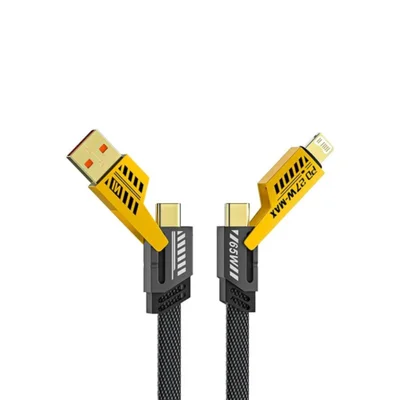 Cabo 4 Em 1 Usb-c Compatível Com Usb E Iphone - Revestimento Em Nylon - 1,0 Metros - Preto E Amarelo