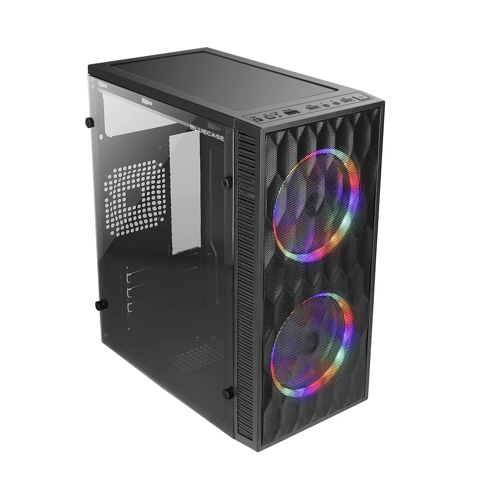 Gabinete Gamer Hive Bg-057 Preto Bluecase - S/fonte / 2x Fan Rainbow / Vidro / Usb 3.0 / Micro-atx / Mini-itx