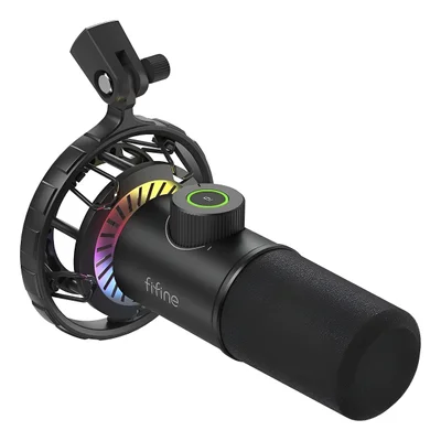 Microfone Gamer Profissional Cardioide Iluminação LED RGB Fifine K658 Preto