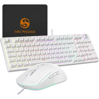 Kit Teclado Mecânico E Mouse Gamer RGB 7200 Dpi Switch Red Fire Phoenix Bk-08 Branco