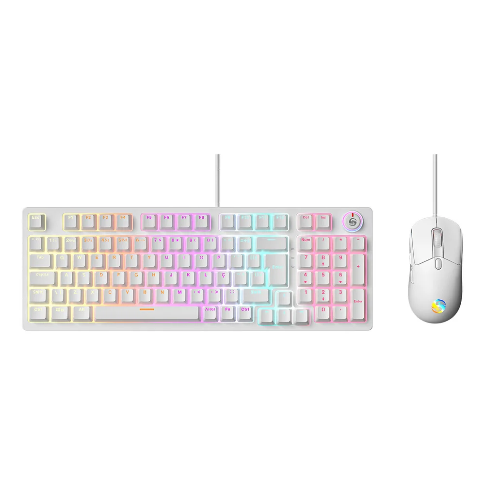 Imagem 4 de 5 do produto Kit Teclado Mecânico E Mouse Gamer RGB 7200 Dpi Switch Red Fire Phoenix Bk-08 Branco