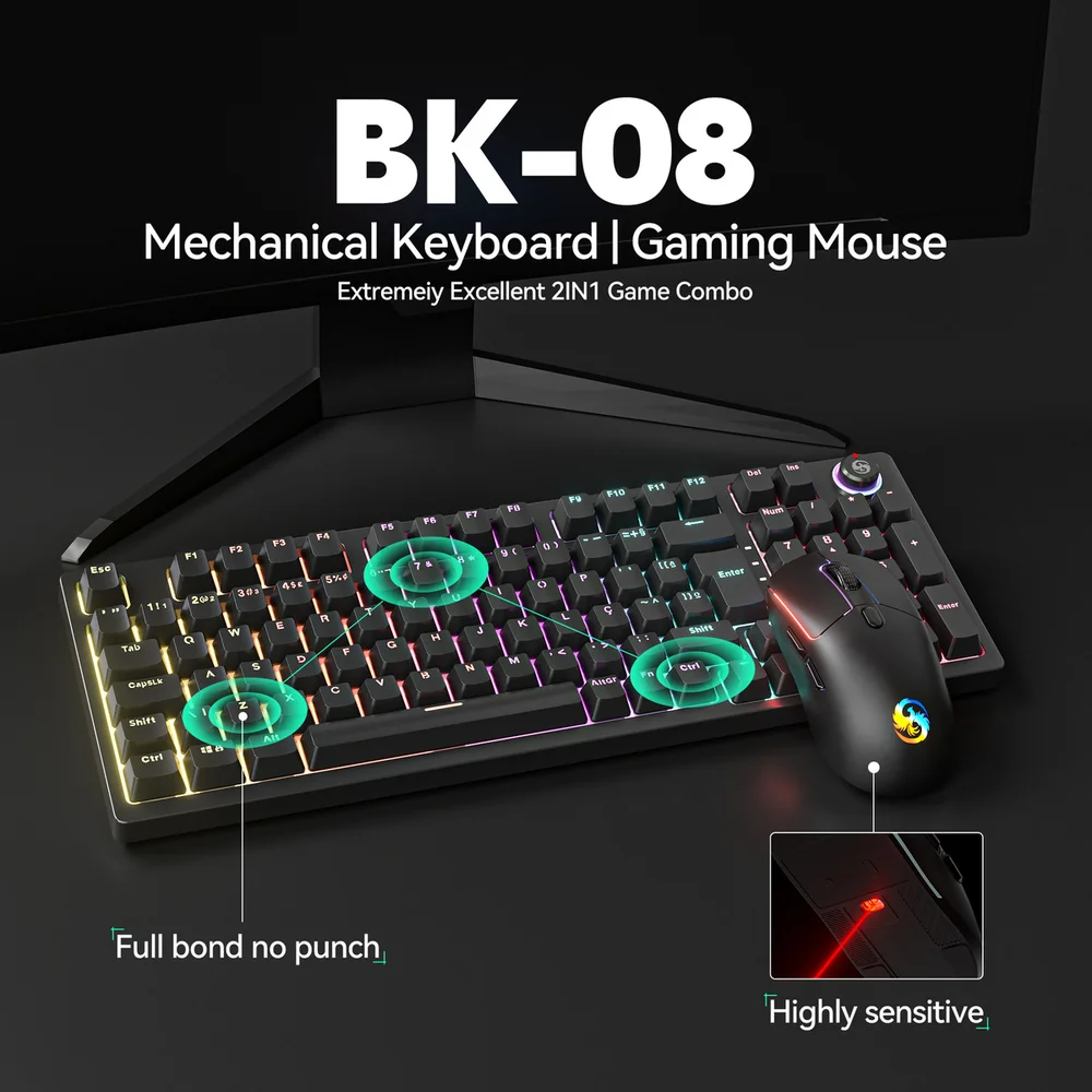 Imagem 5 de 5 do produto Kit Teclado Mecânico E Mouse Gamer RGB 7200 Dpi Switch Red Fire Phoenix Bk-08 Branco