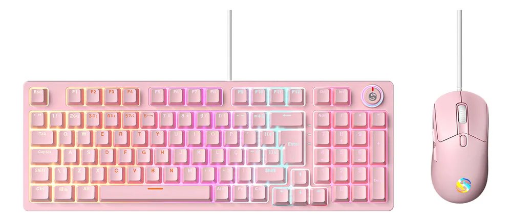 Imagem 3 de 5 do produto Kit Teclado Mecânico E Mouse Gamer RGB 7200 Dpi Switch Red Fire Phoenix Bk-08 Rosa
