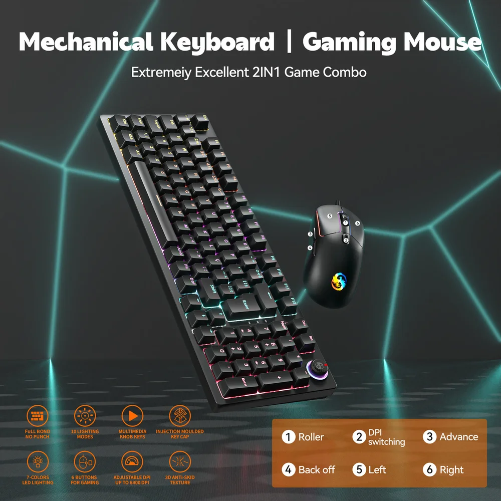 Imagem 4 de 5 do produto Kit Teclado Mecânico E Mouse Gamer RGB 7200 Dpi Switch Red Fire Phoenix Bk-08 Rosa