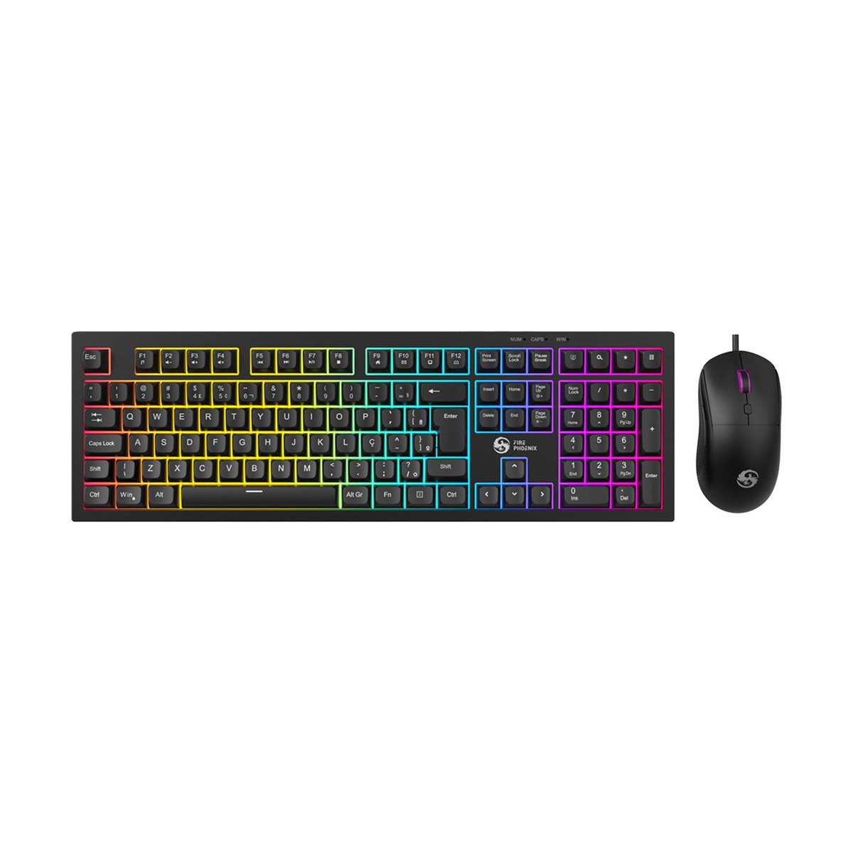 Kit Teclado Mouse Membrana Com Fio Usb LED RGB Silencioso Preto Fire Phoenix Bk-t2 Preto