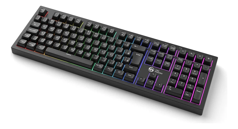 Imagem 2 de 5 do produto Kit Teclado Mouse Membrana Com Fio Usb LED RGB Silencioso Preto Fire Phoenix Bk-t2 Preto