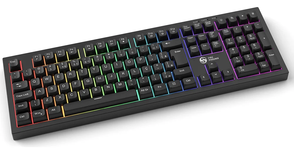 Imagem 4 de 5 do produto Kit Teclado Mouse Membrana Com Fio Usb LED RGB Silencioso Preto Fire Phoenix Bk-t2 Preto
