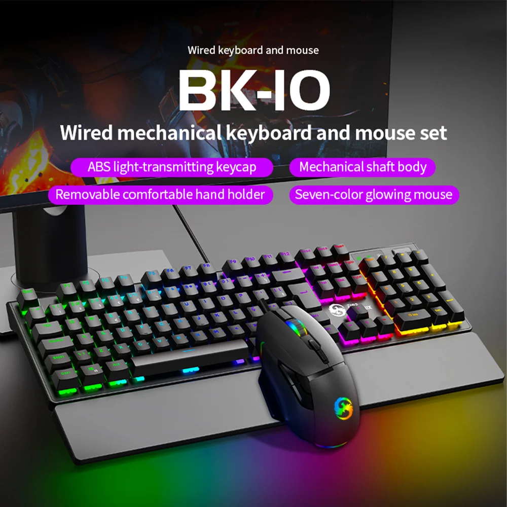 Imagem 2 de 5 do produto Teclado Gamer Mecanico Switch Red LED RGB Com Mouse Gamer 7 Botões 7200 Dpi Fire Phoenix Bk-10 Branco