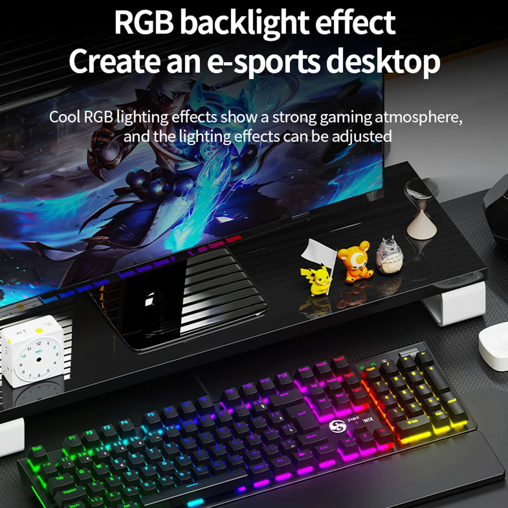 Imagem 4 de 5 do produto Teclado Gamer Mecanico Switch Red LED RGB Com Mouse Gamer 7 Botões 7200 Dpi Fire Phoenix Bk-10 Branco