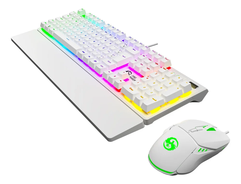 Imagem 5 de 5 do produto Teclado Gamer Mecanico Switch Red LED RGB Com Mouse Gamer 7 Botões 7200 Dpi Fire Phoenix Bk-10 Branco