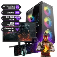 "PC Gamer Completo Core i5 6th C/ Placa De Vídeo Rx580 De 8GB, SSD 240GB, Ram 8gb, Fonte 600w E Monitor De 20"""