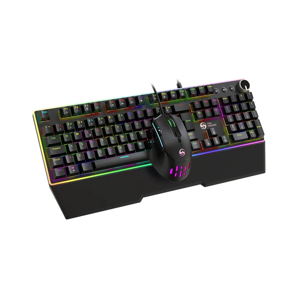 Imagem 2 de 5 do produto Kit Teclado Gamer Mecanico Switch Blue Abnt2 + Mouse Gamer Ergonomico Dpi 12800 LED RGB Usb PC Fire Phoenix Bk-04 Preto