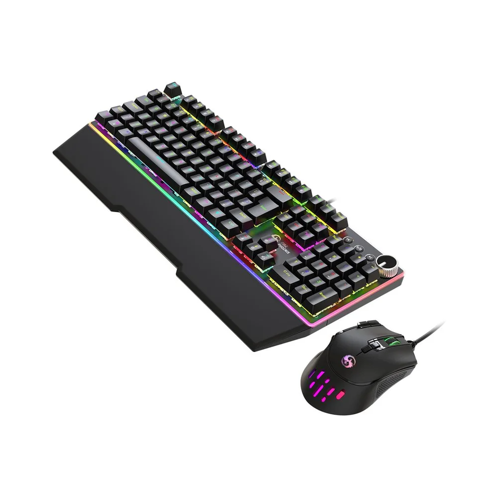 Imagem 3 de 5 do produto Kit Teclado Gamer Mecanico Switch Blue Abnt2 + Mouse Gamer Ergonomico Dpi 12800 LED RGB Usb PC Fire Phoenix Bk-04 Preto