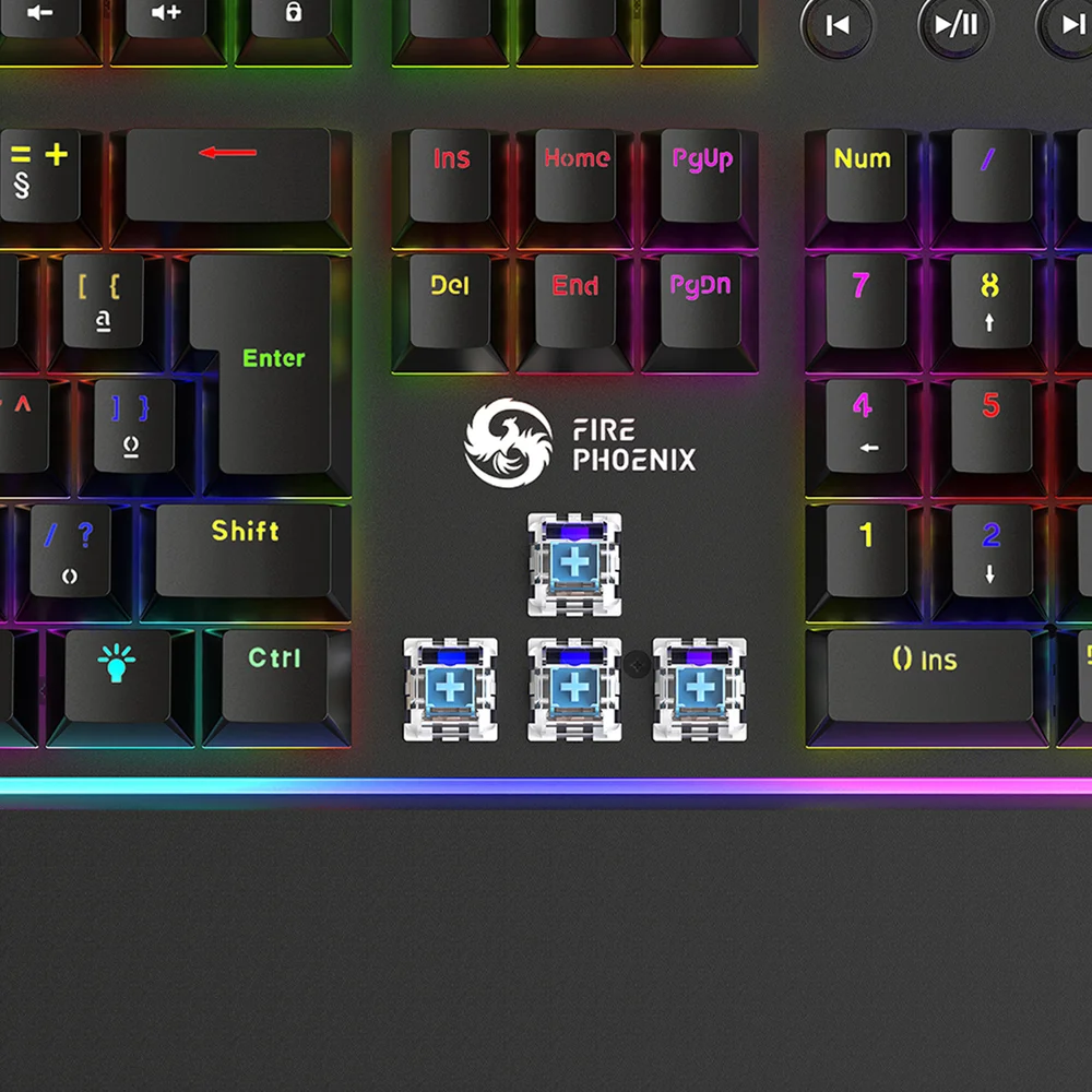 Imagem 4 de 5 do produto Kit Teclado Gamer Mecanico Switch Blue Abnt2 + Mouse Gamer Ergonomico Dpi 12800 LED RGB Usb PC Fire Phoenix Bk-04 Preto