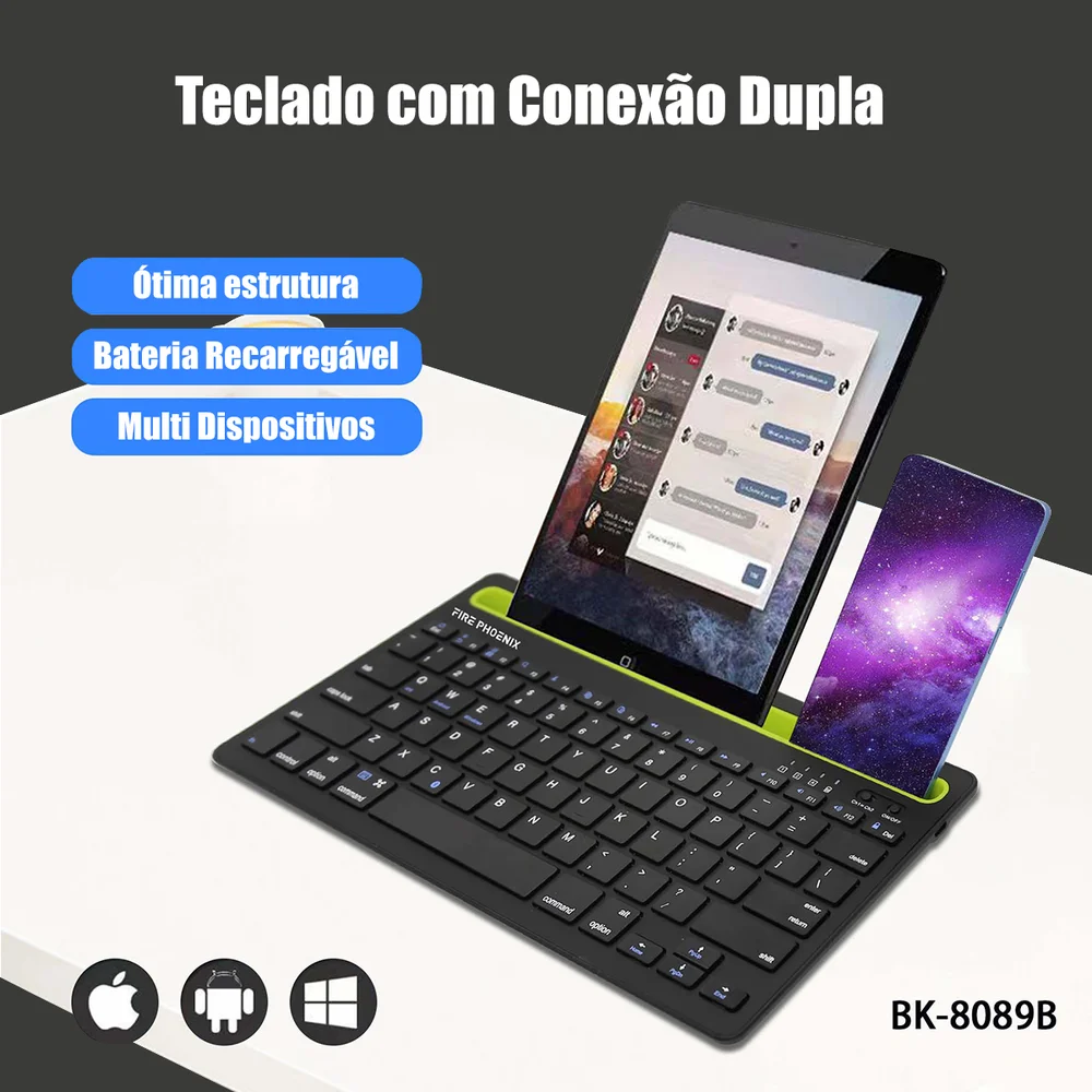 Imagem 2 de 5 do produto Kit Teclado E Mouse Wirelles Sem Fio Bluetooth Compativel Com Android Ios Fire Phoenix Bk-8089 Branco