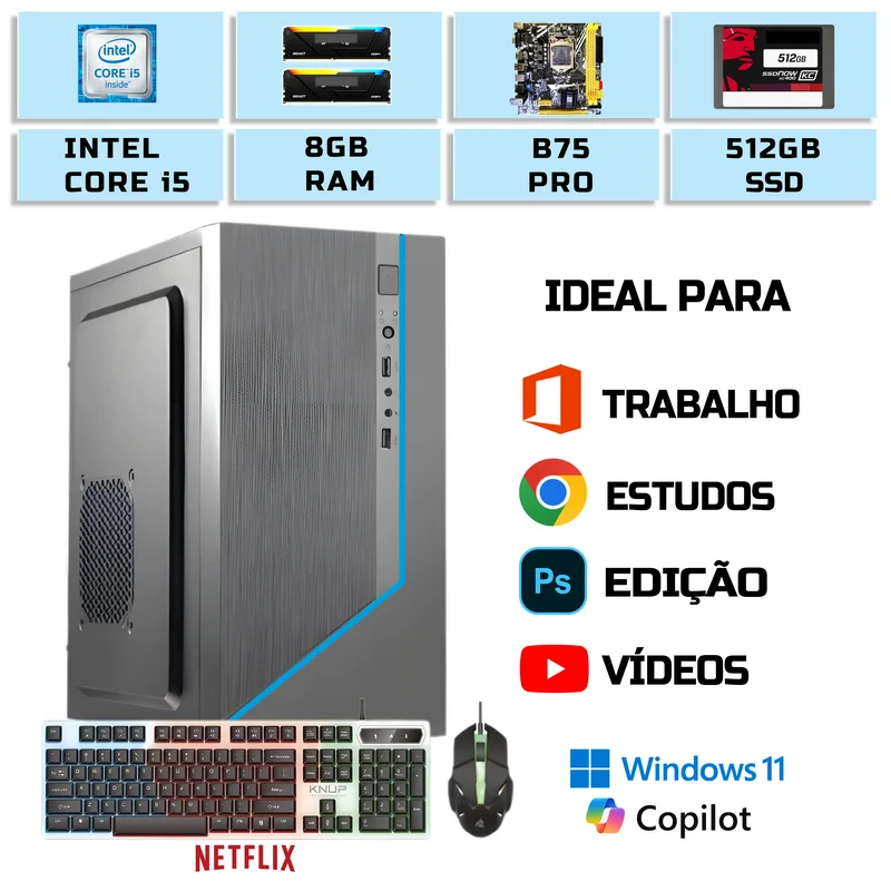 PC Cpu Gamer Completo Intel Vídeo SSDhd 512gb E 8GB Ram Kit Teclado Mouse PC Cpu Gamer Completo Intel Vídeo SSDhd 512gb E 8GB Ram Kit Teclado Mouse