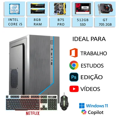 PC Cpu Com Placa De Vídeo 2gb Computador Completo Intel i5 Pro SSD 8GB Ram 500gb 8 Gb