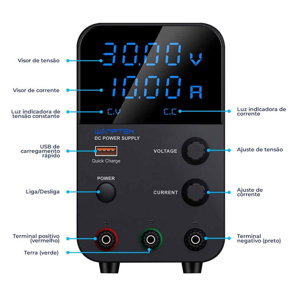 Imagem 2 de 5 do produto Fonte De Bancada Wanptek Gps3010d 30v 10a 300w Preto