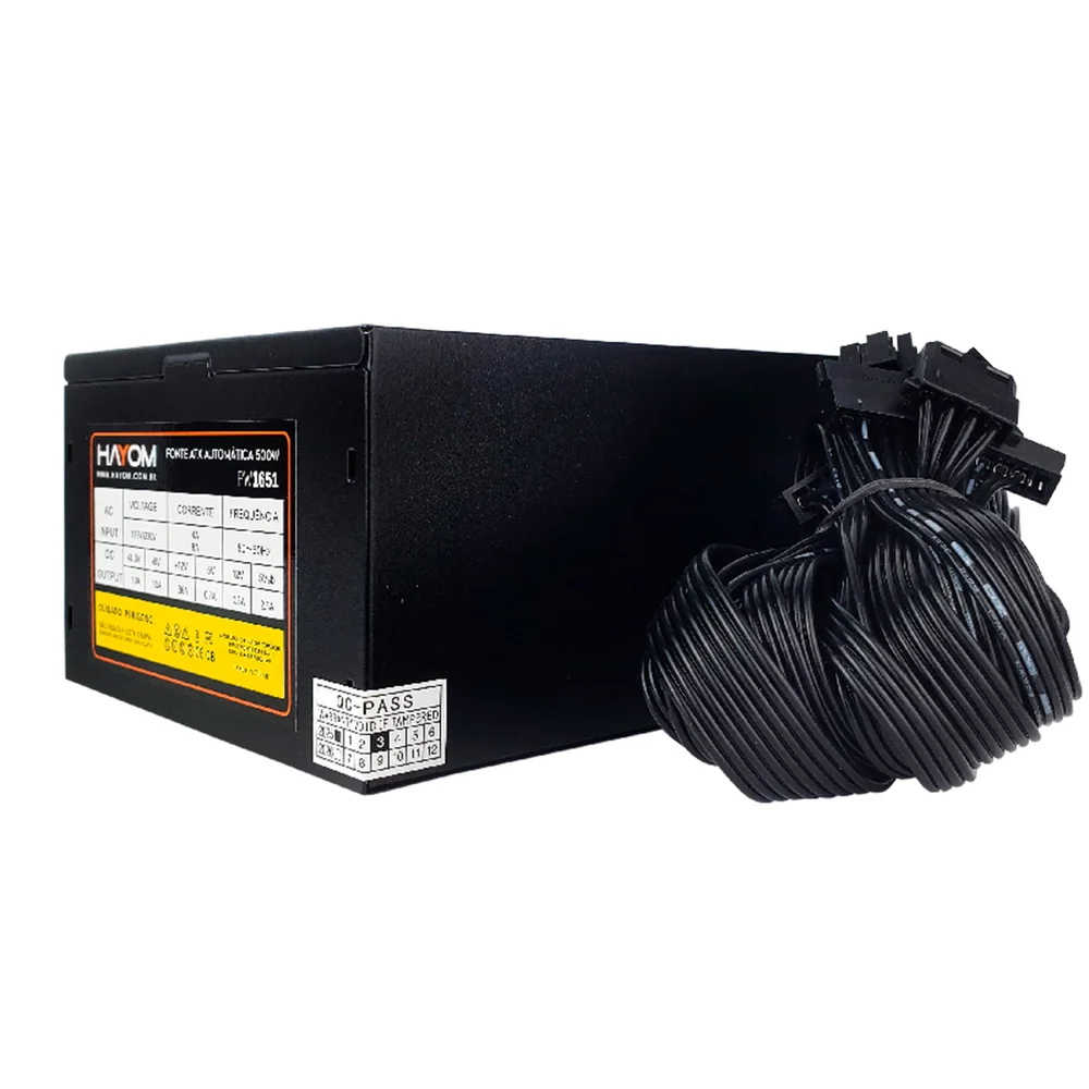 Fonte 500w Hayom, Atx, Bivolt Automático, Oem, Preto - Pw1651
