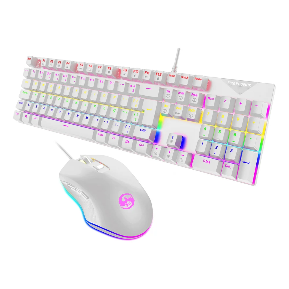 Imagem 4 de 4 do produto Kit Teclado Mouse Mecanico Abnt2 Gamer RGB Switch Fire Phoenix Blue Be-k2 Branco